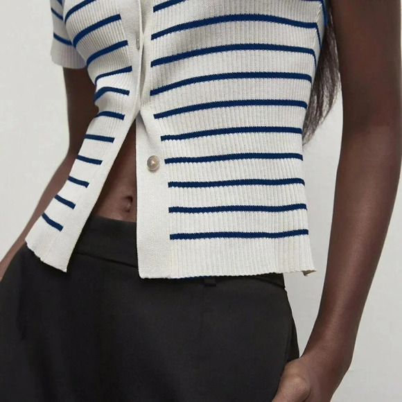 Multicolor Women's Button-Up Striped Knit Sweater - Picture 5 of 7